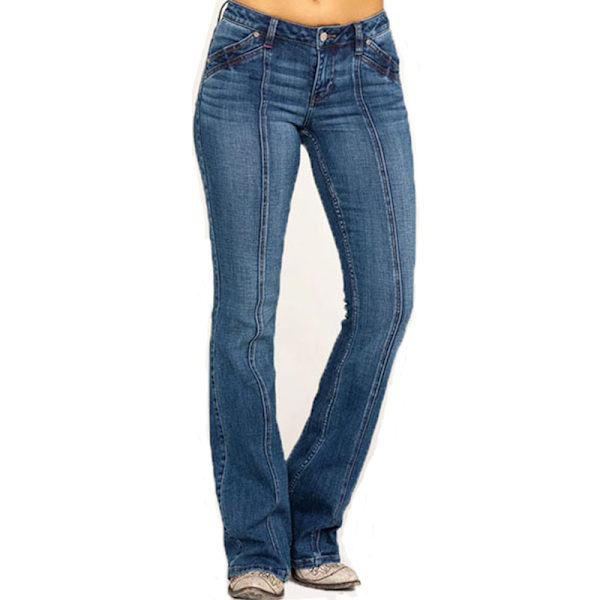 Kvinnors låga utsvängda jeans tretchiga jeansbyxor Bell Bottoms Mörkblå Mörkblå S