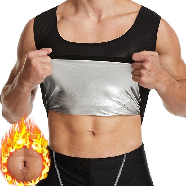 Herre Shapewear Taljetræner Hot Saunadragter Termisk Sweat Linen Body Shaper Slankende Undertøj Kompressionstræningsskjorte, sølv L XL