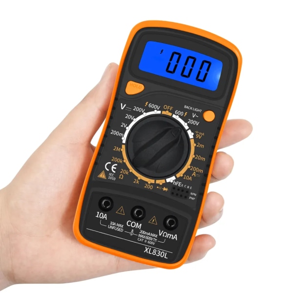 Digitalt multimeter DC AC voltmeter, Ohm Volt Amp testmåler, elektrisk tester ohmmeter med diode og kontinuitetsdetektor