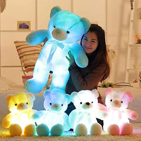 Lysende LED Fargerike Bamse Nattlys Lysende Glød Glødende Teddy Bear Kosedyr Plysj Leke Barn Kvinner
