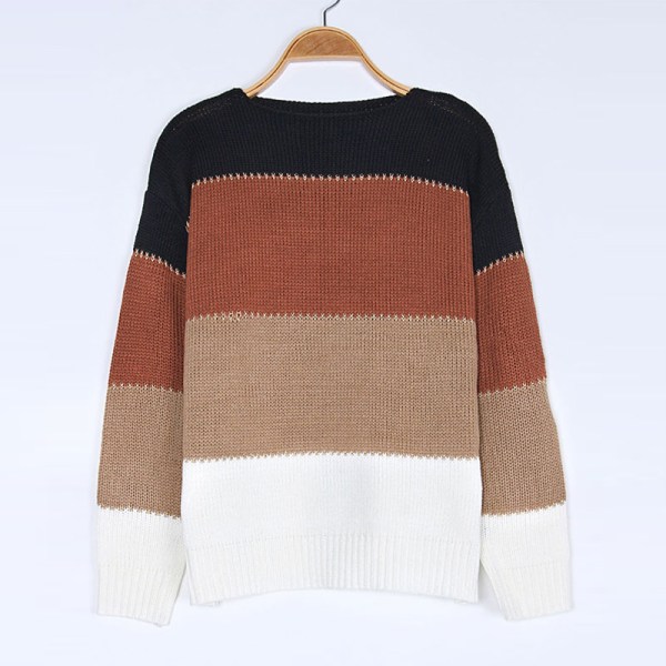 Dam Oversized Color Block Sweater ösrandig Tjock Pullover Kaki Kaki L