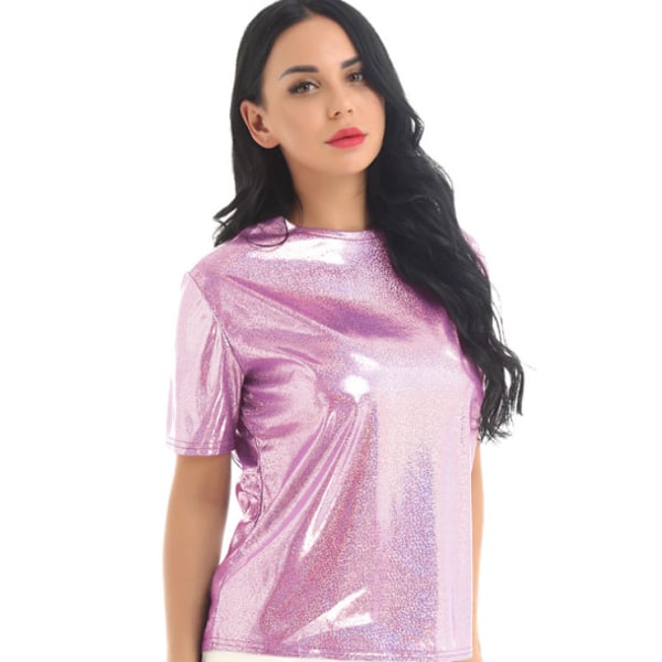 Naisten T-paidat Metallic Top Crewneck kiiltävät T-paidat pinkki pink L