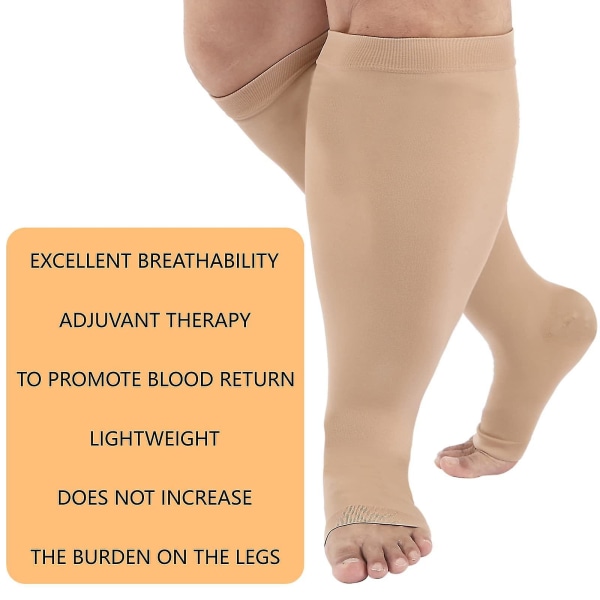 Kompresjonssokker for menn kvinner, pluss størrelse kompresjonssokker bred legg, flysokker med høye kne skin 2XL