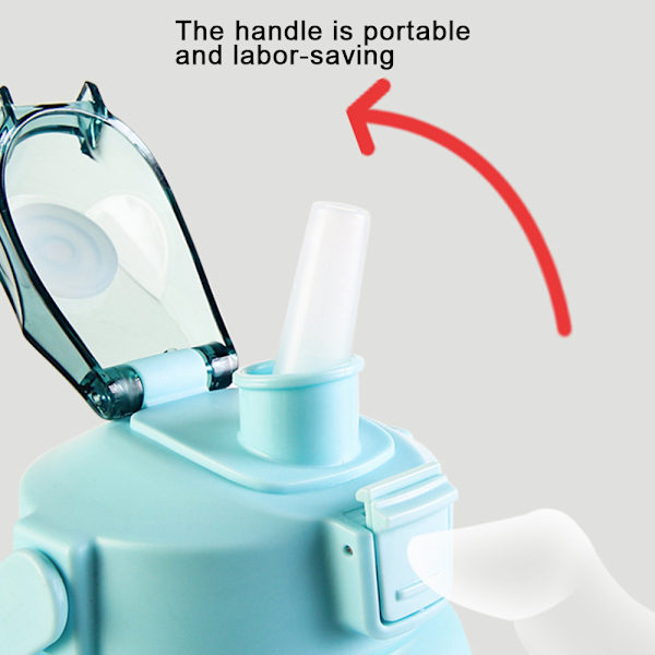 Bærbar vandflaske BPA-fri 1400ML drikkedunk med tidsmarkering Water Sky Blue
