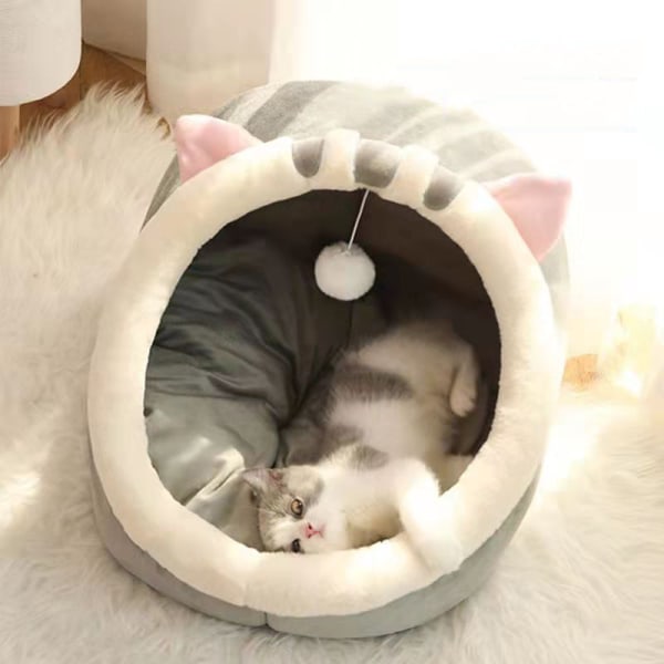 Mjuk varm kattsäng östagbar söt design med en hängande hårbollssäng för husdjur med anti-halk botten Pink Rabbit Pink Rabbit L