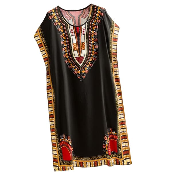 Damemode strandferiekjole Boho Elegant etnisk kjole Black