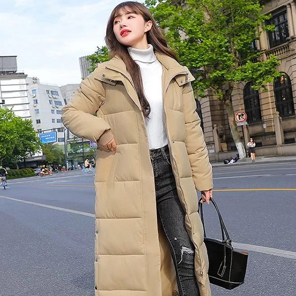 Naisten paksu untuvaparka hupulla untuvatakki talvitakki Khaki Khaki XXL