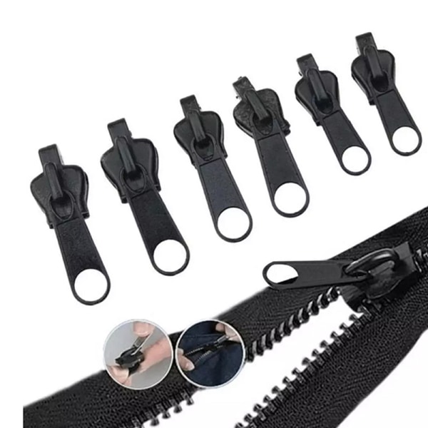 6 stk Instant Zipper Universal Instant Fix Zipper Repair Kit Rep Svart Black onesize