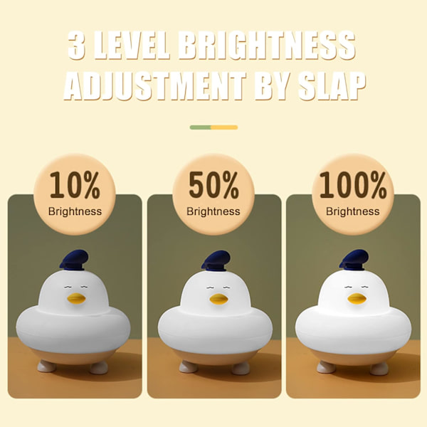 Duck Kids Soveværelses Natlampe, 3 Niveauer Lysstyrke Søde Dyr Børnehave Natlampe, Silikone Natlampe til Børn med Touch Sensor til værelsesindretning