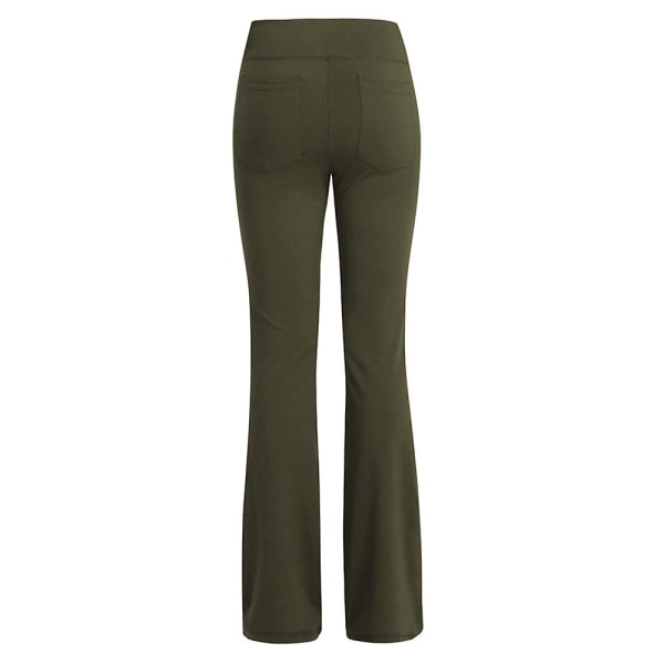 Dam Vanliga elastiska Yogabyxor med hög midja Andas Bekväm Full Längd Vida Ben Byxor Sommar Casual Flare Byxor Green Green XL