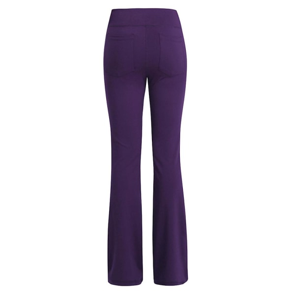 Vanlig elastisk høymidje yogabukser for kvinner Pustende Komfortabel full lengde brede benbukser Sommer uformelle blussbukser lilla Purple 4XL