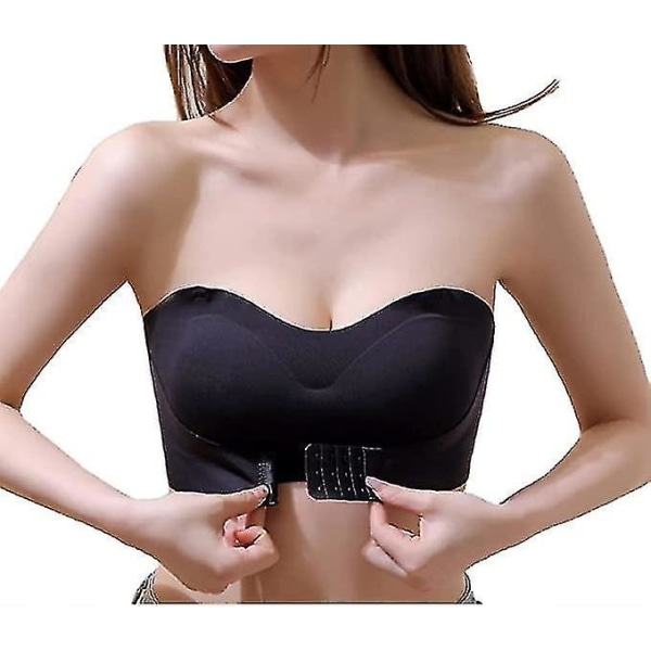 Dameundertøy Stroppeløs Push Up BH med Frontspenne Wire Gratis Anti-Slip Usynlig Push Up Bandeau BH-E_h svart black XL