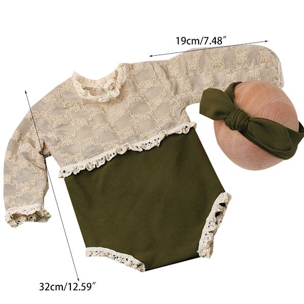 Nyfödd fotorekvisita Bowknot Pannband & Spets Jumpsuits Baby Kläder Huvudbonad Långärmad Romper för flicka