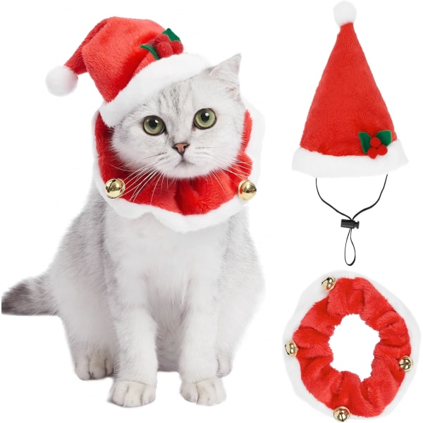 Bedårande juldräkter för katt, hattar och halsband med jingel