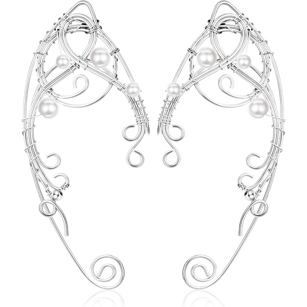 Elf Ear Cuffs Håndlavede Clip-on øreringe Håndlavede udhulede bladperle