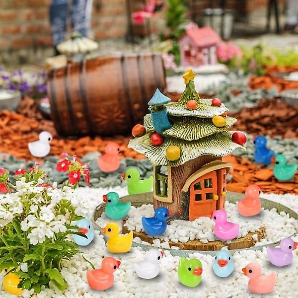 200 stk Mini Andunger 10 Farger Små Ande Figurer Mini Resin Andunger Plast Små Miniatyr Andunger Bulk for Dukkehjem Dekorasjon Mikro Fe-hage Landskap A Glow Tiny Ducks