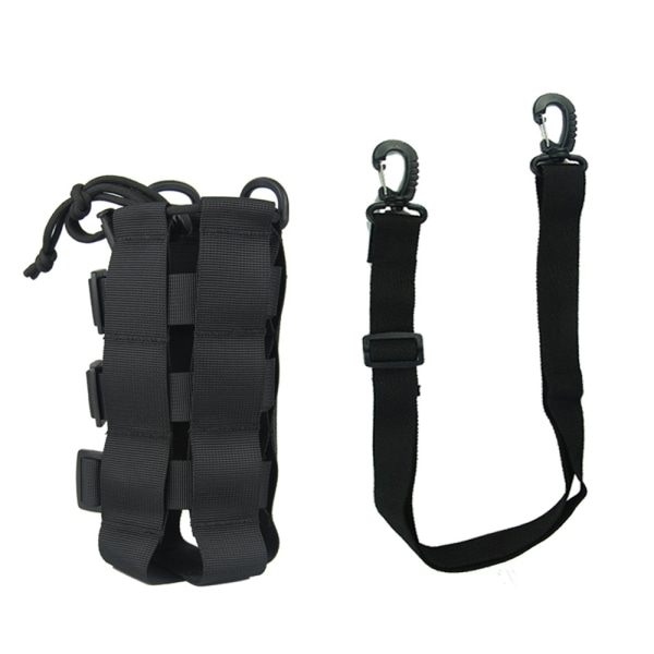 Multifunksjonell vannflaskeholderpose Justerbar vannkoker med doble fatspenner utendørs Svart Black With Shoulder Strap