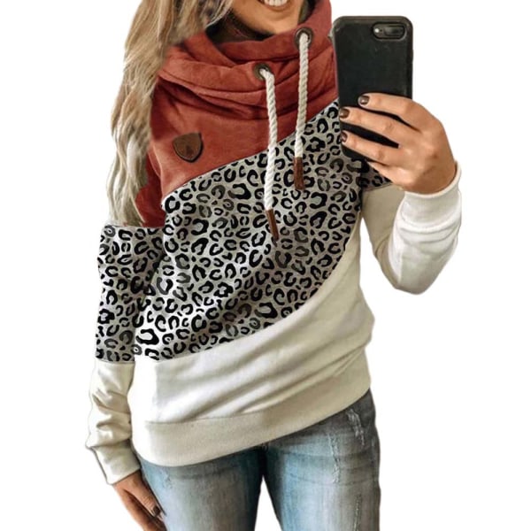 Huvtröja för kvinna med turtleneck sweatshirt hoodie sport camo tröja Leopard + orange Leopard + orange 2XL