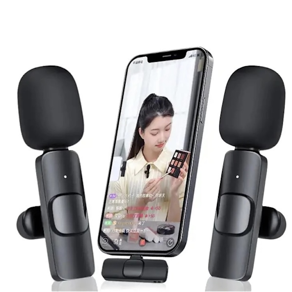 2 i 1 Trådløs Lavalier Mikrofon for iPhone med Støyreduksjon