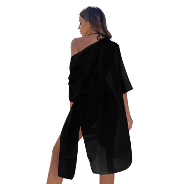 Dam sommar Bikini-Cover-ups Sexiga Baddräkt Coverups Chiffong Long Beach Dress-Badkläder Casual Lös Sjal Strandkläder Black