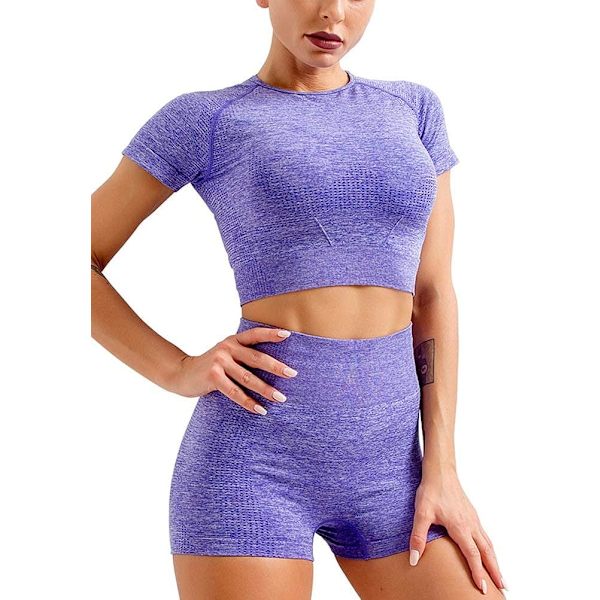 Träningsgymnastikset för kvinnor 2-delad sömlös Crop Tank High Waist Shorts Yoga