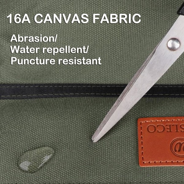 16A rullad verktygsväska i canvas med 5 fickor med blixtlås, multifunksjonell verktygspåse (grønn)
