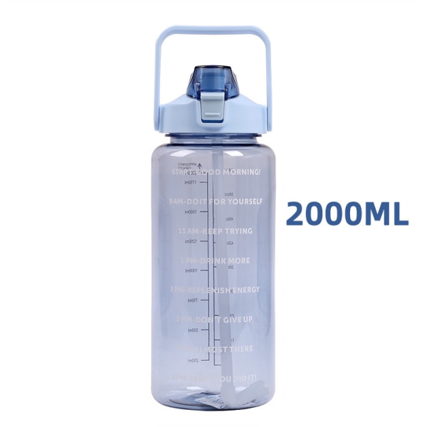 2 liters vannflaske med sugerør Stor portabel sportsvannkopp Blå Blue 2000ml