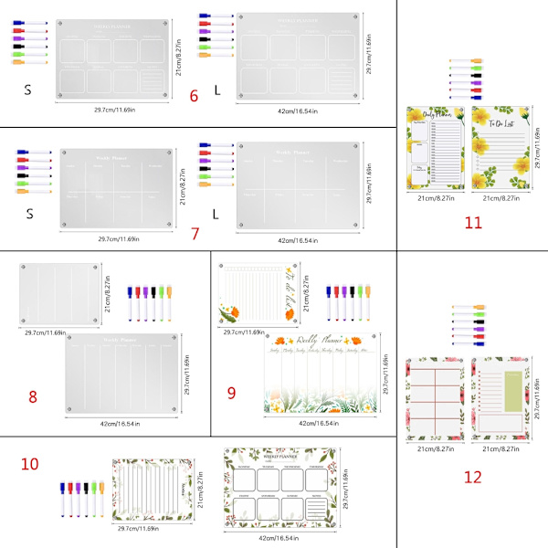 Akryl Magnetic Weekly Planner Kalender för Kylskåp Dry Erase Board null - TYU056 null - TYU056 Combination