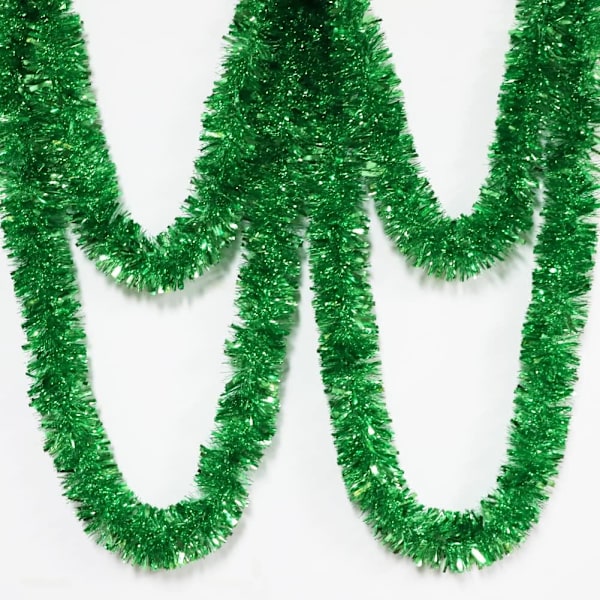 25 fod lang rulle grøn tinsel twist krans, blank metallisk folie