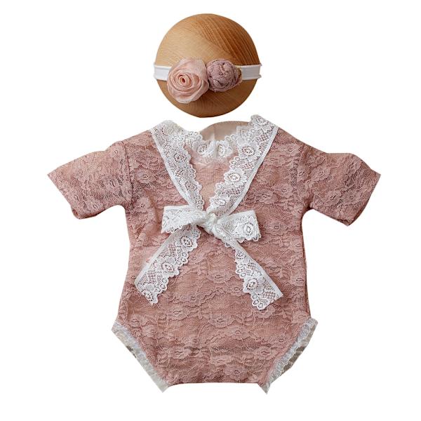 Upgraderad nyfödd fotorekvisita Baby blommig spetsbyxa Nyfödd Söt Romper valokuva rekvisita för baby dusch- present