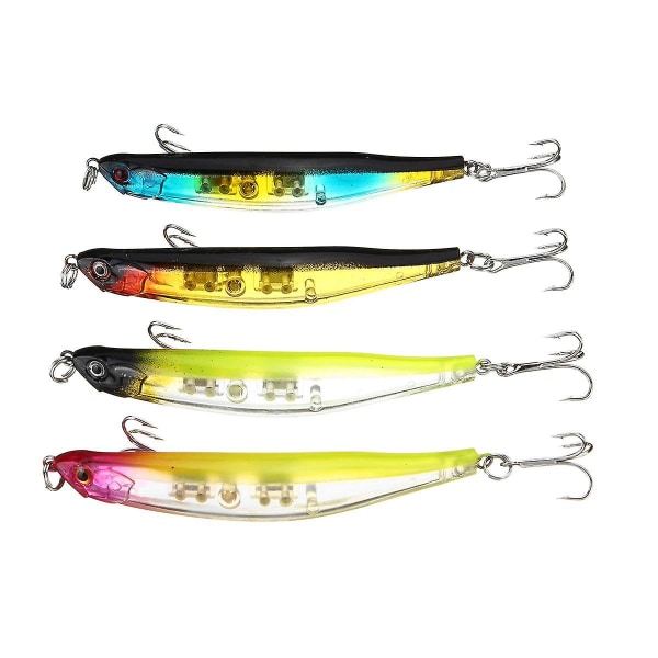 4x Transparent Hard Body Bent Minnow Topwater Pencil Fishing