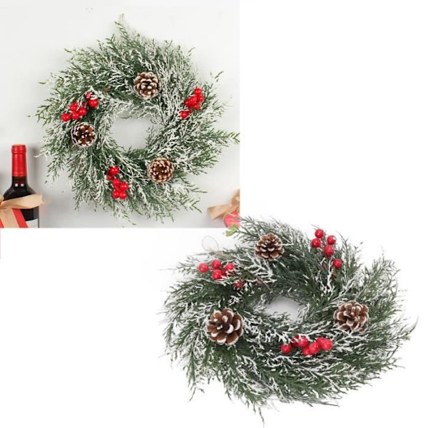 HURRISE simulering julekrans julekrans, kunstig hengende ornament med røde bær og festlys