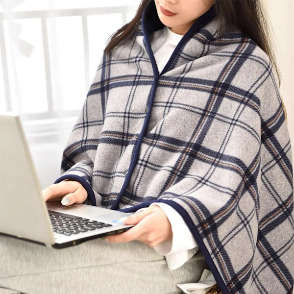 Naisten monikäyttöinen ruudullinen ponchohuivi, fleece-peitto, kannettava peitto, erittäin pehmeä sherpa-flanelliviitta (sininen) qd blue