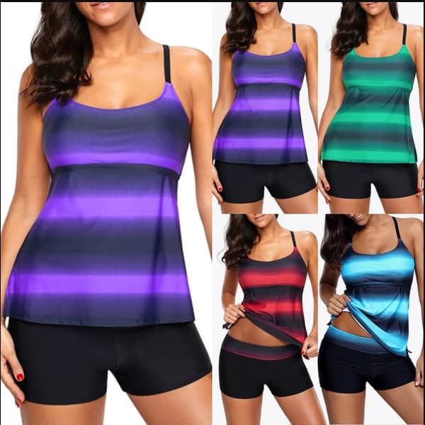 Dame Plus Size Badetøy 2stk Badetøy + Shorts Blå gradient Blue gradient M