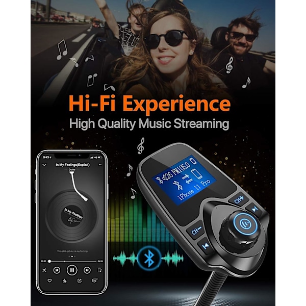 Trådlös Bil Bluetooth FM-sändare Radioadapter Bilsats Med 1,44 Tums Display Stödjer Alla Smartphone-ljudspelare TF/SD-kort och USB-billaddare