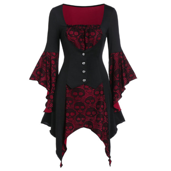 Retro medeltida gotisk spetsklänning för kvinnor red red XL