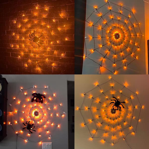 Halloween Spider Web Lights 60 LED Orange Lys med sort