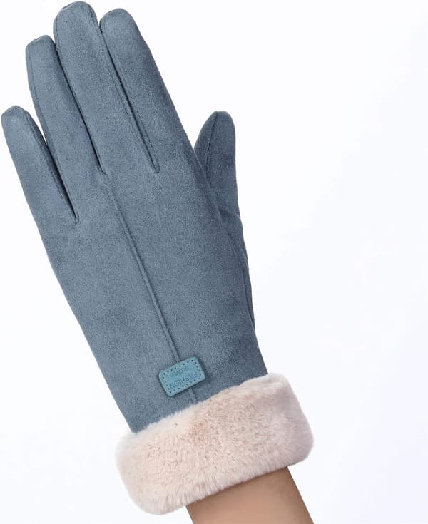 Varme vinterhandsker til kvinder Touch screen ruskind tykke vanter til dame udendørs handsker (blå)