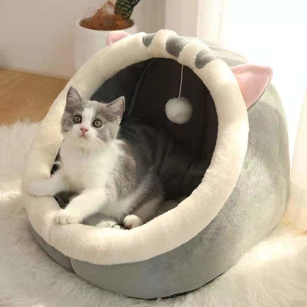 Mjuk varm kattsäng östagbar söt design med en hängande hårbollssäng för husdjur med anti-halk botten A A L