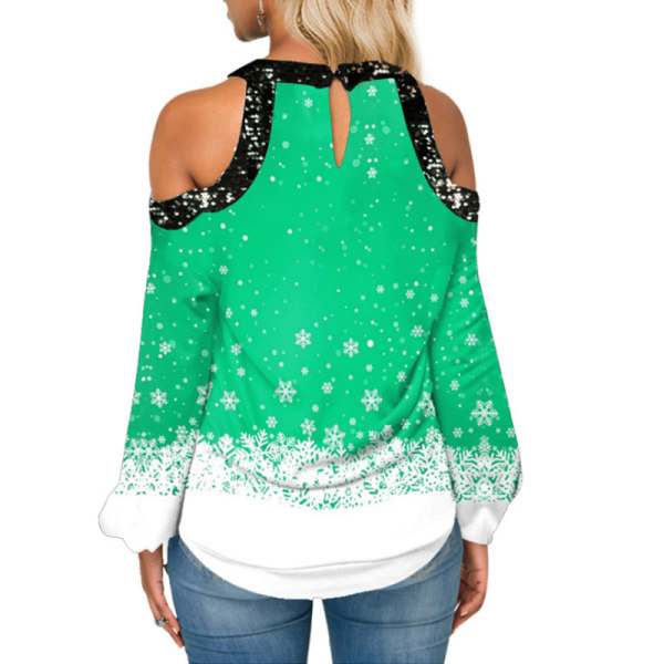 ny långärmad V-ringad blus med print för kvinnor Green Green M