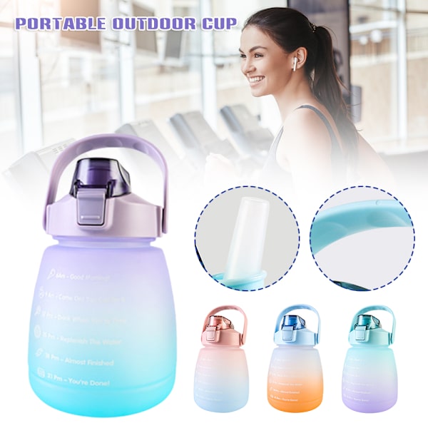 Bärbar vattenflaska BPA-fri 1400ML dricksflaska med tidsmarkering Water Sky Blue