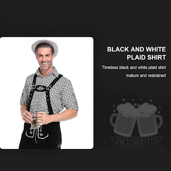 Miesten Baijerin Oktoberfest-setti pukujuhliin ja olutfestivaaleihin - Perinteiset Lederhosen-housut, paita ja hattu Halloween-asuun, musta Black M