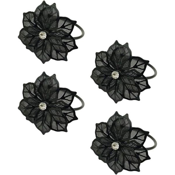 Hollow Out Flower Serviettringer Sett med 20 for bryllupsfest Høytidsbankett Julemiddag Delikat serviettspenner Dekor Favor () Black