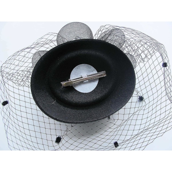 Bowknot Fascinator Hat Veil Mesh pandebånd til kvinder (sort)