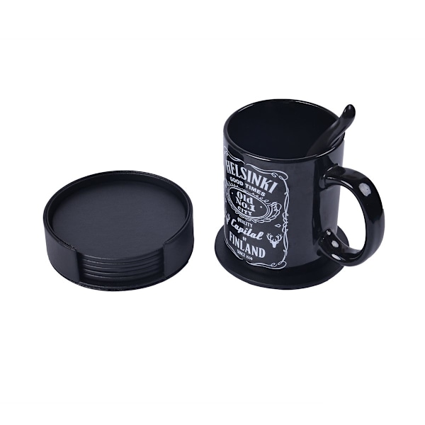 6-pak - Læder Glasbrikker - Brikker til Glas Black Svart