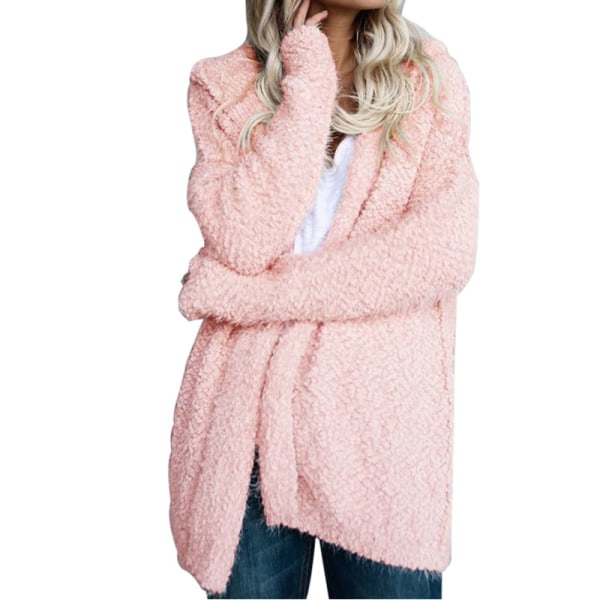 Damefrakk Cardigan Fleece-hettegenser Tynn Løs Jakke Rosa Rosa 3XL