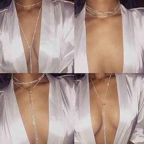 Fashion Long Silver Halsband med Strass smycken kedja för damer och flickor