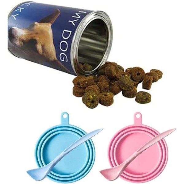 Pakke med dyrefoderlåg, 3 størrelser, silikonelåg med 2 skeer, velegnet til hunde og katte.