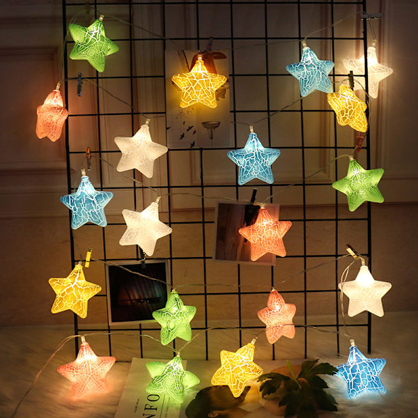 Stjernelys, 3M 20LED varm søt eventyr flerfarget sprukket stjerneform, lysstreng for barnerom, hage, bryllup, juletre
