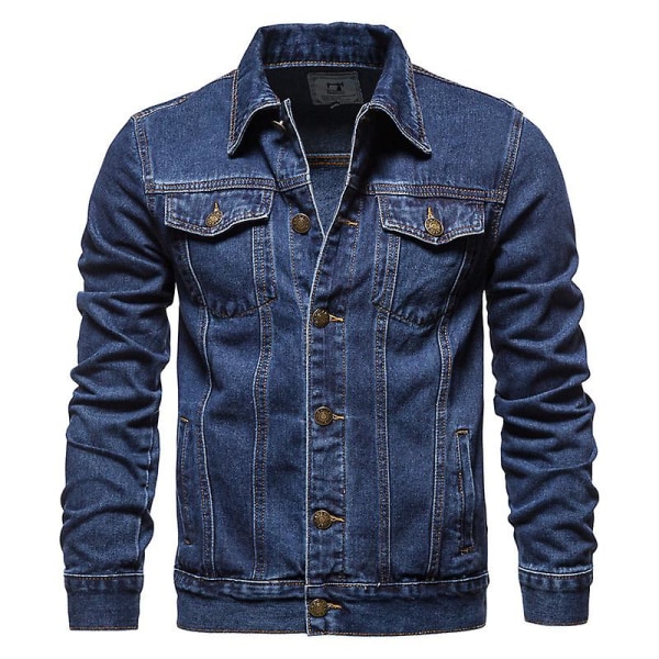 Vår høst herre dongerijakke Uformell slank jakke herre dongerijakke #axsl1089 Marineblå Navy Blue 4XL